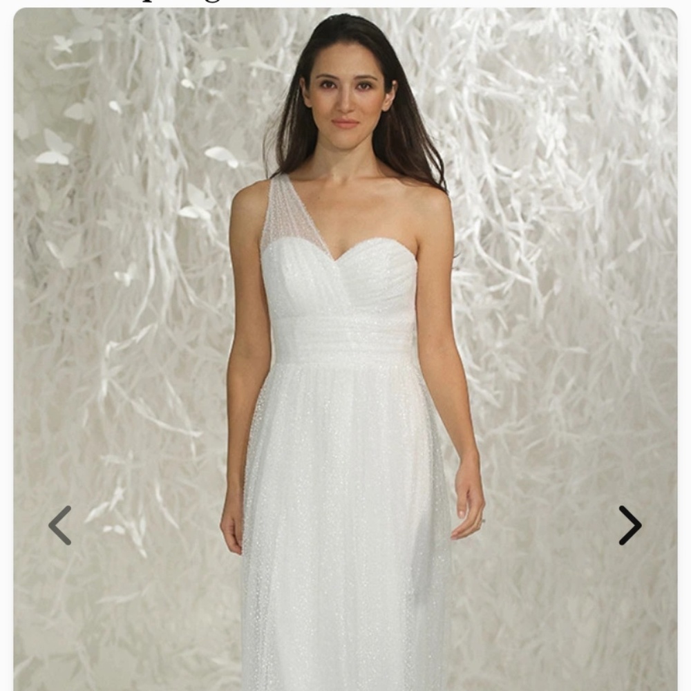 WATTERS 9366 White Lori One-Shoulder Empire Sequin Tulle Gown / Wedding Dress